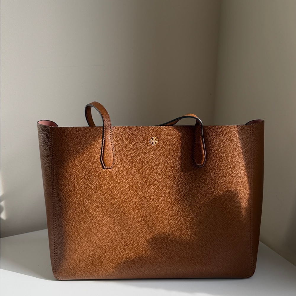 Tory Burch Brown Leather Tote with Exterior Zip Pocket - Picture 4 of 11